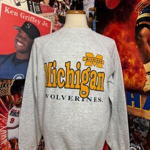 Vintage 80s Michigan Wolverines Crewneck Sweatshirt Gray College NCAA Size XL